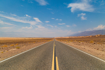 A long road through Death Valley in California