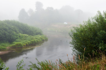 Fog over the river early in the morning.