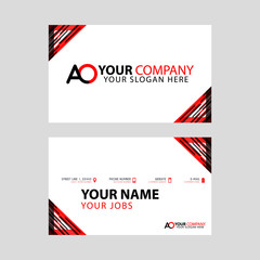 The new simple business card is red black with the AO logo Letter bonus and horizontal modern clean template vector design.