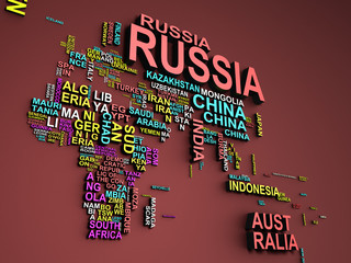 The world map with all states and their names 3d illustration on red - obrazy, fototapety, plakaty