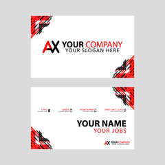 The new simple business card is red black with the AX logo Letter bonus and horizontal modern clean template vector design.