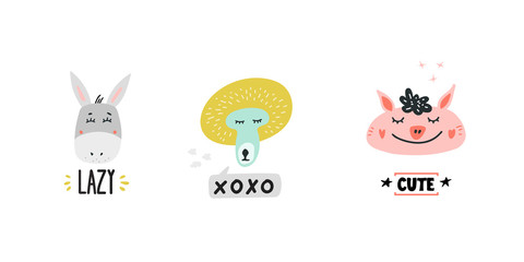 Cute animals heads vector illustrations