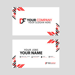 Business card template in black and red. with a flat and horizontal design plus the DF logo Letter on the back.