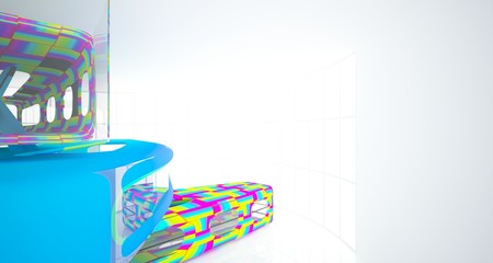 Abstract dynamic interior with black and colored gradient smooth objects. 3D illustration and rendering