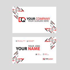 Business card template in black and red. with a flat and horizontal design plus the DQ logo Letter on the back.