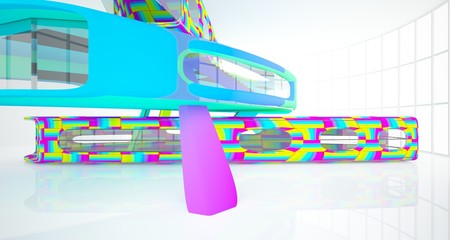 Abstract dynamic interior with black and colored gradient smooth objects. 3D illustration and rendering