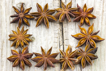 star anise on wooden background