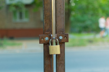 Lock on the metal gate.