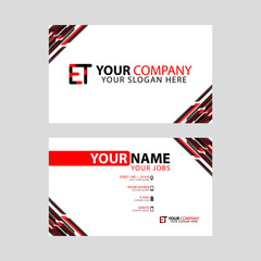 Letter ET logo in black which is included in a name card or simple business card with a horizontal template.