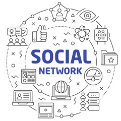 Lines Illustration Flat Circle and icons social network