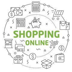 Lines Illustration Flat Circle and icons shopping online