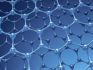Naklejka premium 3D illustration of Graphene atomic structure - nanotechnology background illustration