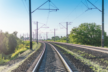 Fototapeta na wymiar Railway rails leaving into the distance.