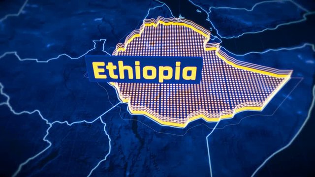 Ethiopia country border 3D visualization, modern map outline, travel