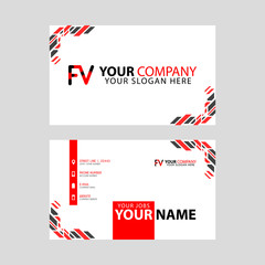 Modern business card templates, with FV logo Letter and horizontal design and red and black colors.