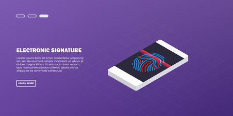 Mobile phone scanning a fingerprint. Concept of identification of the user on a fingerprint in the smartphone. Vector illustration. EPS 10.