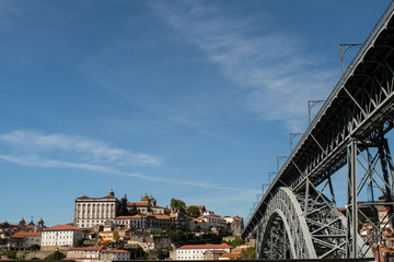 Episcopal Palace and Dom Luis I bridge in Porto, Portugal