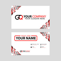 Modern simple horizontal design business cards. with GQ Logo inside and transparent red black color.