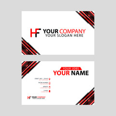 Logo HF design with a black and red business card with horizontal and modern design.