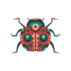 Obraz premium Vector illustration of ladybug decorated with ethnic patterns.