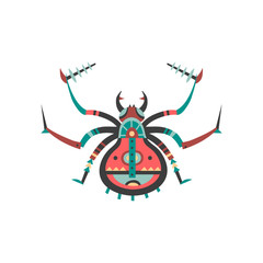 Vector illustration of spider decorated with ethnic patterns.