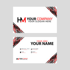 Logo HM design with a black and red business card with horizontal and modern design.