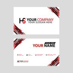 Logo HS design with a black and red business card with horizontal and modern design.
