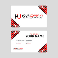 Logo HU design with a black and red business card with horizontal and modern design.