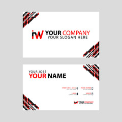Horizontal name card with decorative accents on the edge and bonus IW logo in black and red.