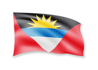 Waving Antigua and Barbuda Flag on white. American Flag in the Wind.