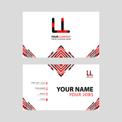 Horizontal name card with LL logo Letter and simple red black and triangular decoration on the edge.