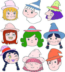 Colorful Witch's face set