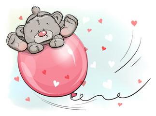 Cool Teddy bear flying in a balloon