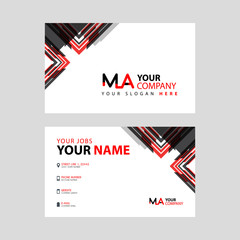 the MA logo letter with box decoration on the edge, and a bonus business card with a modern and horizontal layout.