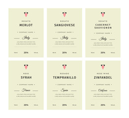Special collection best quality grape varieties and premium wine brand names labels emblems abstract isolated vector illustration. Rose wine label set.