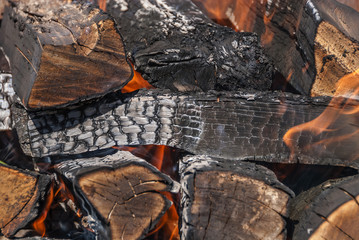 Burning firewood. Texture