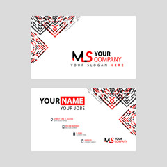 the MS logo letter with box decoration on the edge, and a bonus business card with a modern and horizontal layout.