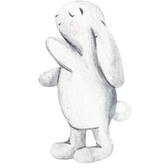 Watercolor baby bunny love, white cutte bunny and rabbit