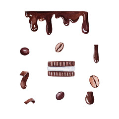 Watercolor chocolate biscuites dessert