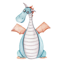 Watercolor dinosaur winter illustration