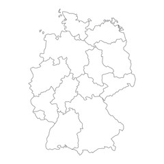 Fototapeta premium Map of Germany divided to federal states and city-states. Simple flat blank white vector map with black outlines.