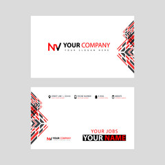 Business card template in black and red. with a flat and horizontal design plus the NV logo Letter on the back.