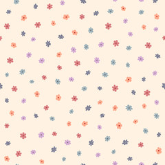 Repeated small cute flowers. Simple floral seamless pattern. Endless feminine print.