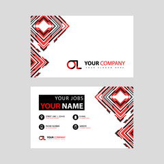 Letter OL logo in black which is included in a name card or simple business card with a horizontal template.