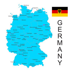 Vector map of Germany with flag on white background.