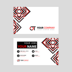 Letter OT logo in black which is included in a name card or simple business card with a horizontal template.