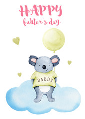 Panda watercolor illustration, love daddy, happy, father's day