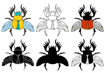 isolated, flying beetle, set