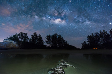 Milky way Galaxy rise above Kudat, Malaysia sky. Soft focus and noise due to long expose and high...
