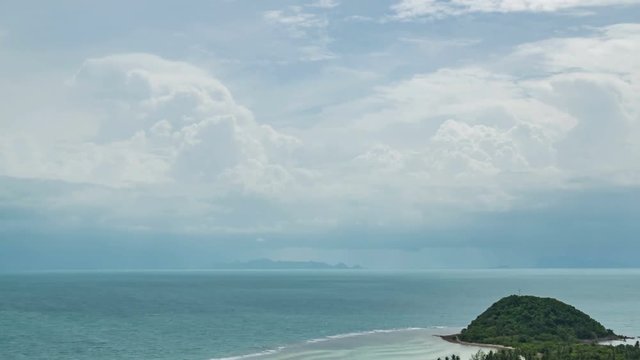 Timelapse of Tropical Island Coast with Approaching Rain Clouds. Horizontal Dolly Shot